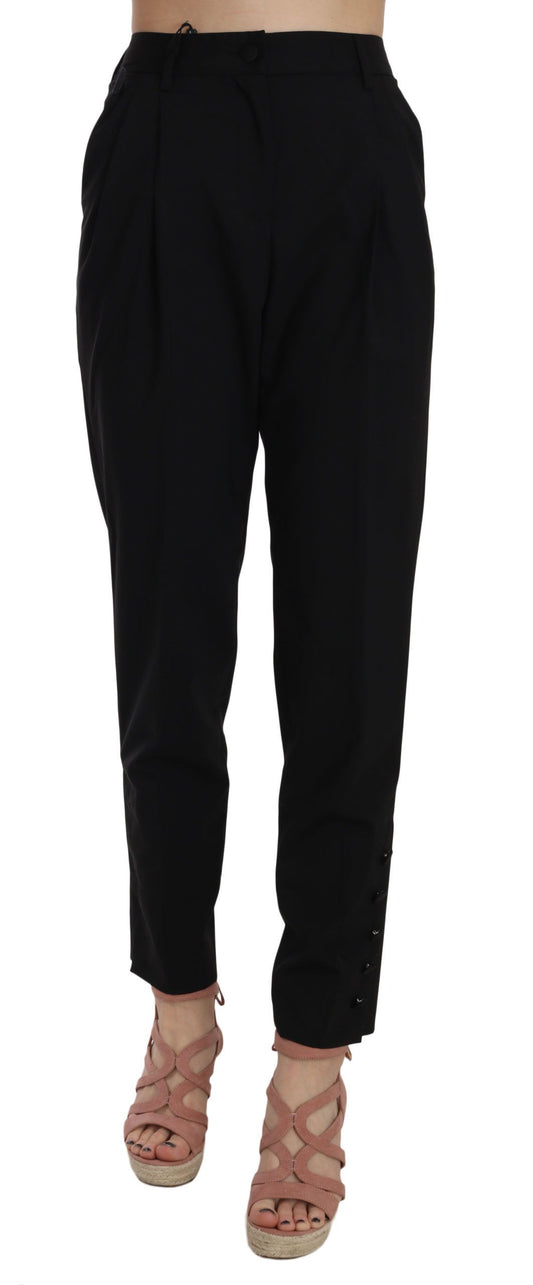 Dolce & Gabbana Elegant Pleated Tapered Black Trousers