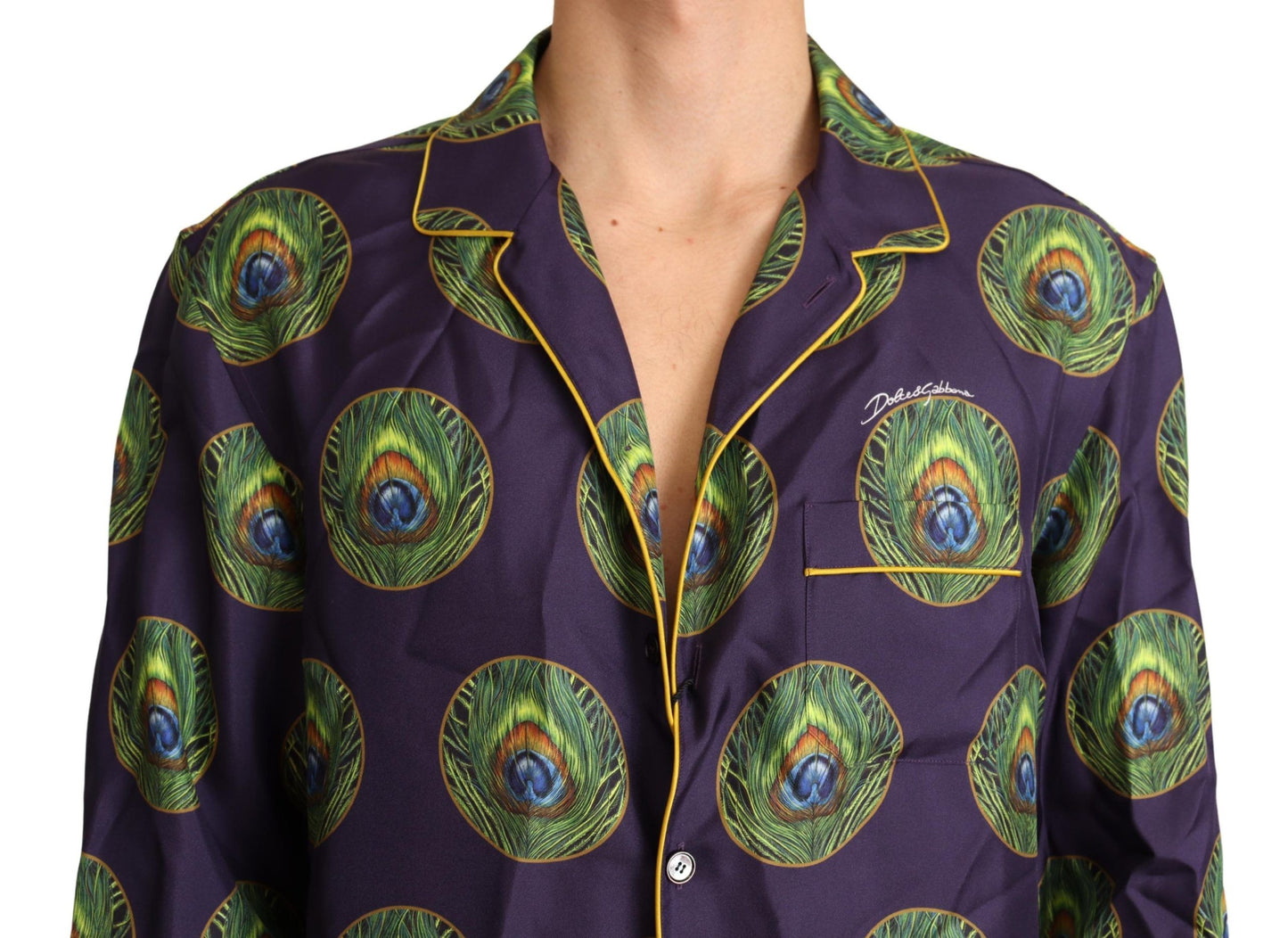 Dolce & Gabbana Purple Green Logo Silk Mens Top Shirt
