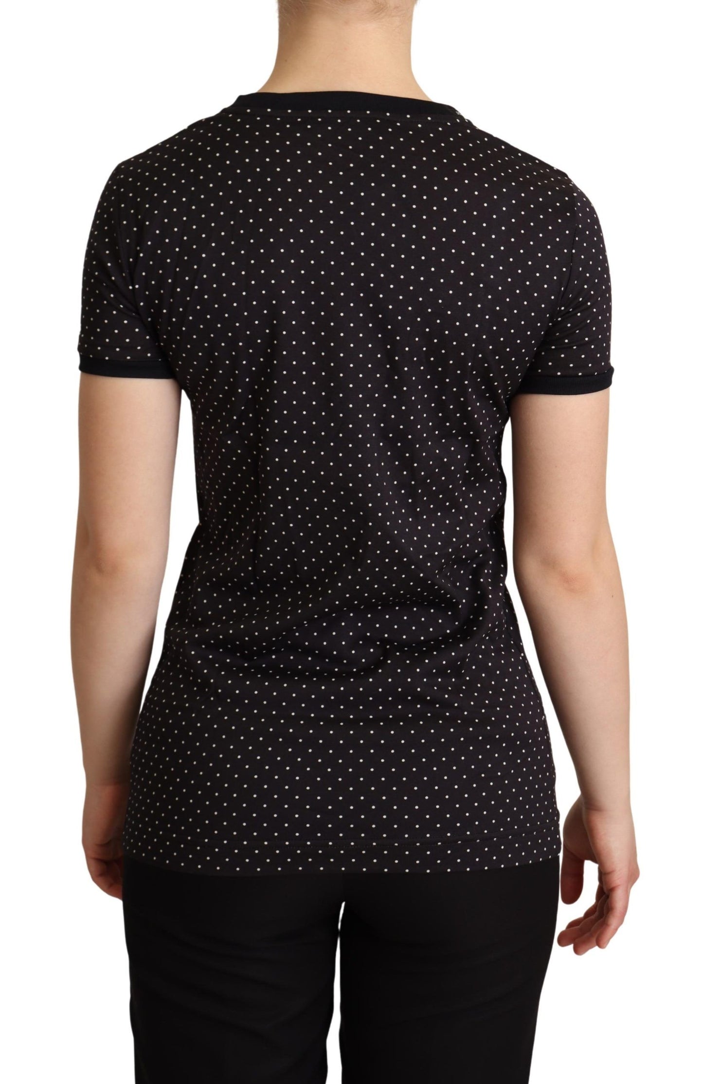 Dolce & Gabbana Black Dotted Crewneck  Cotton T-shirt