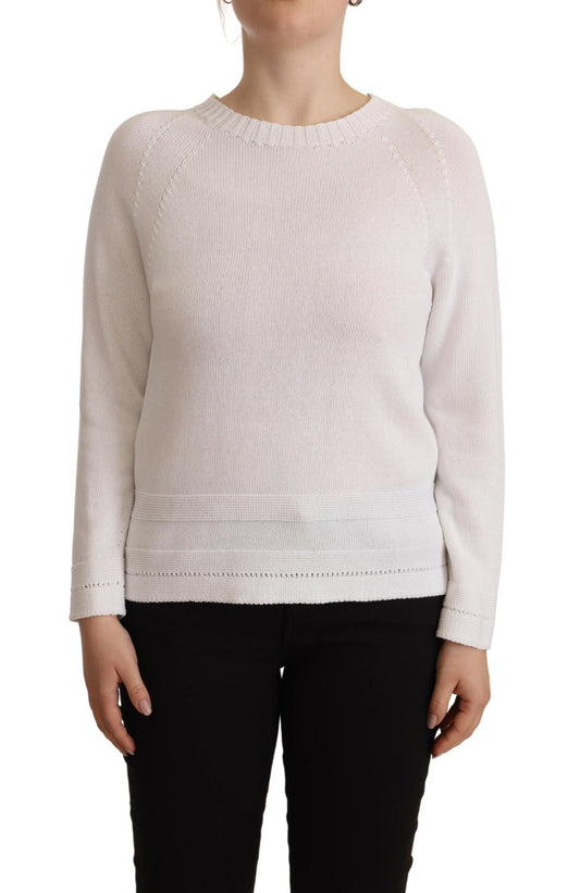 Alpha Studio Elegant White Cotton Pullover Sweater