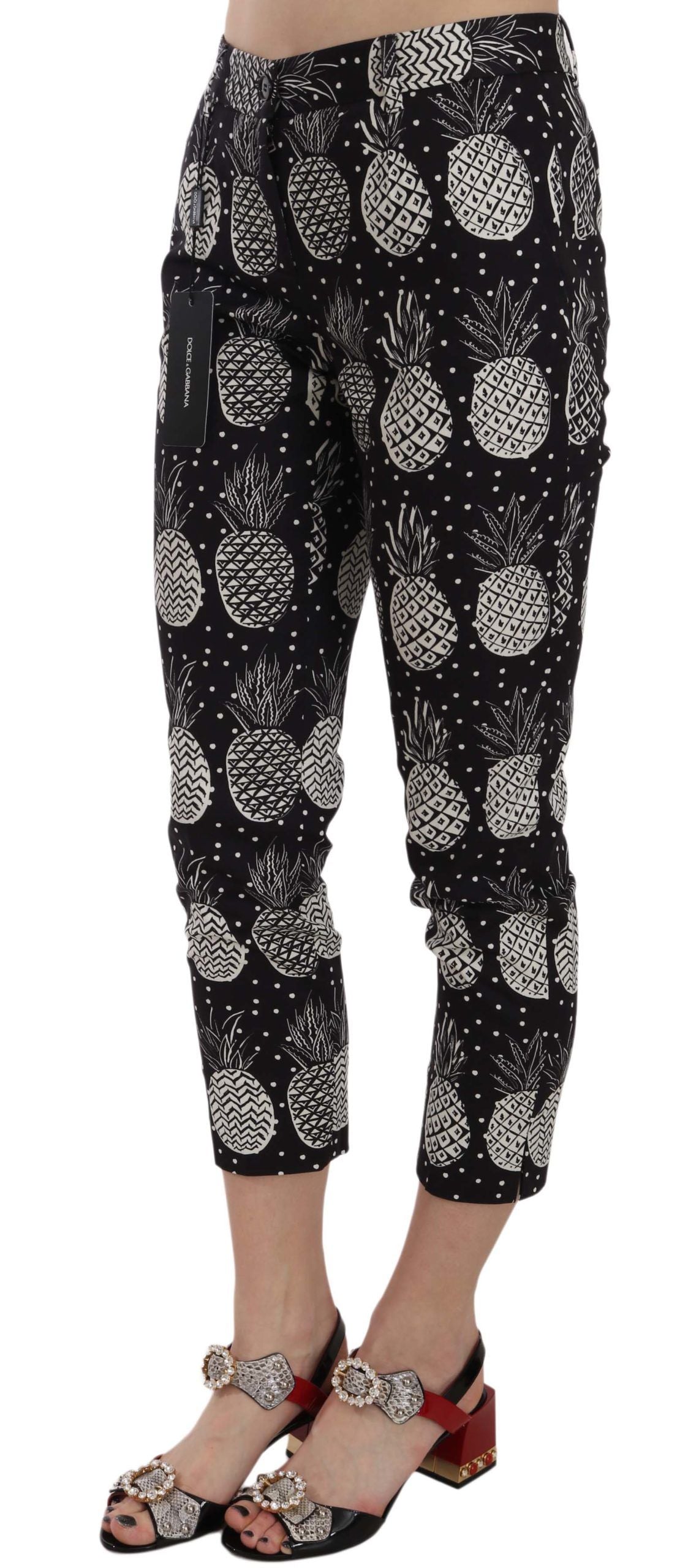 Dolce & Gabbana Black Pineapple Print Skinny Capri Pants