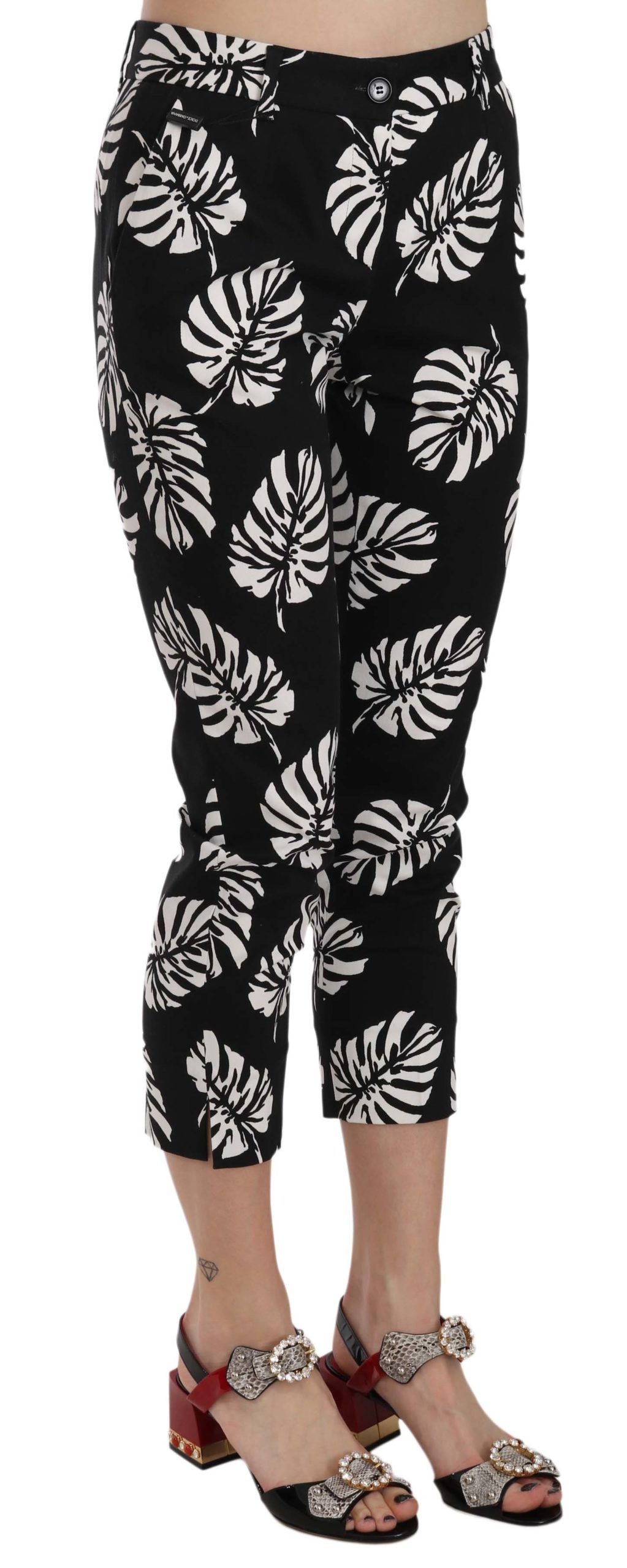 Dolce & Gabbana Black Palm Leaf Print Skinny Pants