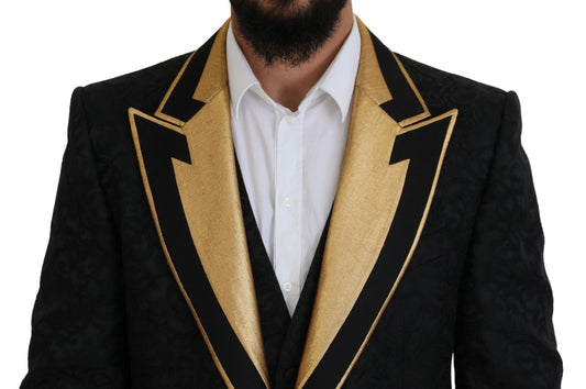 Dolce & Gabbana Elegant Black & Gold Slim Fit 3 Piece Suit