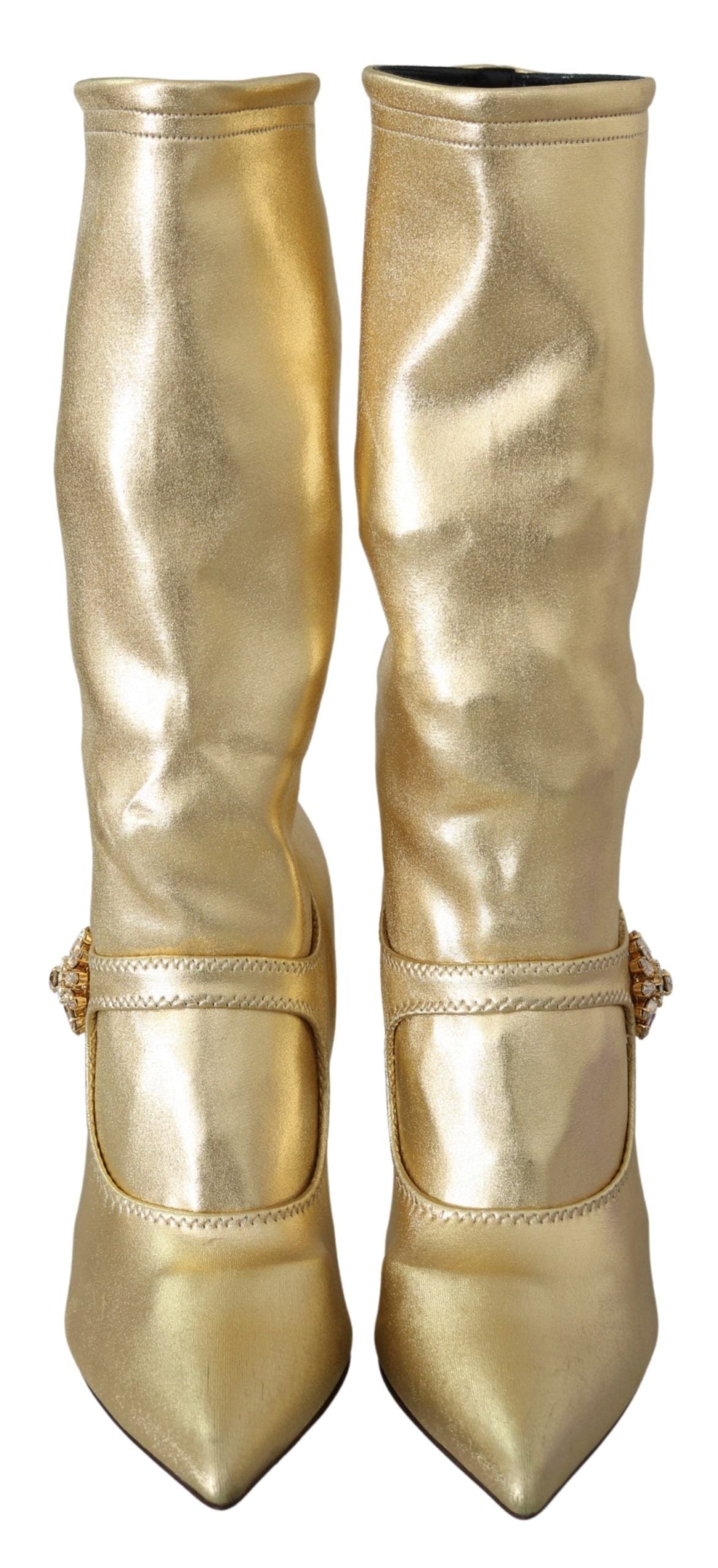 Dolce & Gabbana Gold Rhinestones Ankle Boots Socks Shoes