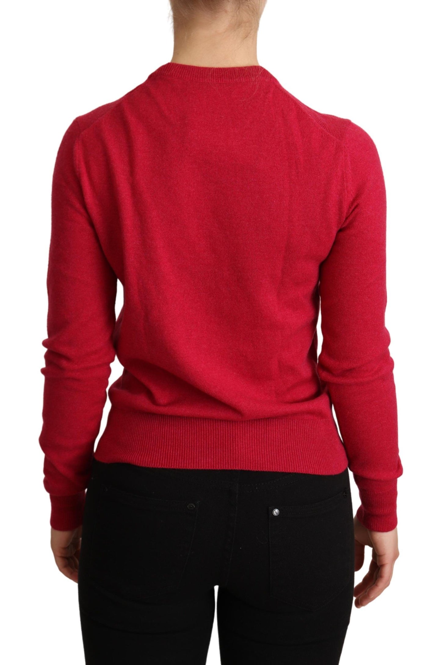 Dolce & Gabbana Pink Embroidered Cashmere Wool Pullover Sweater