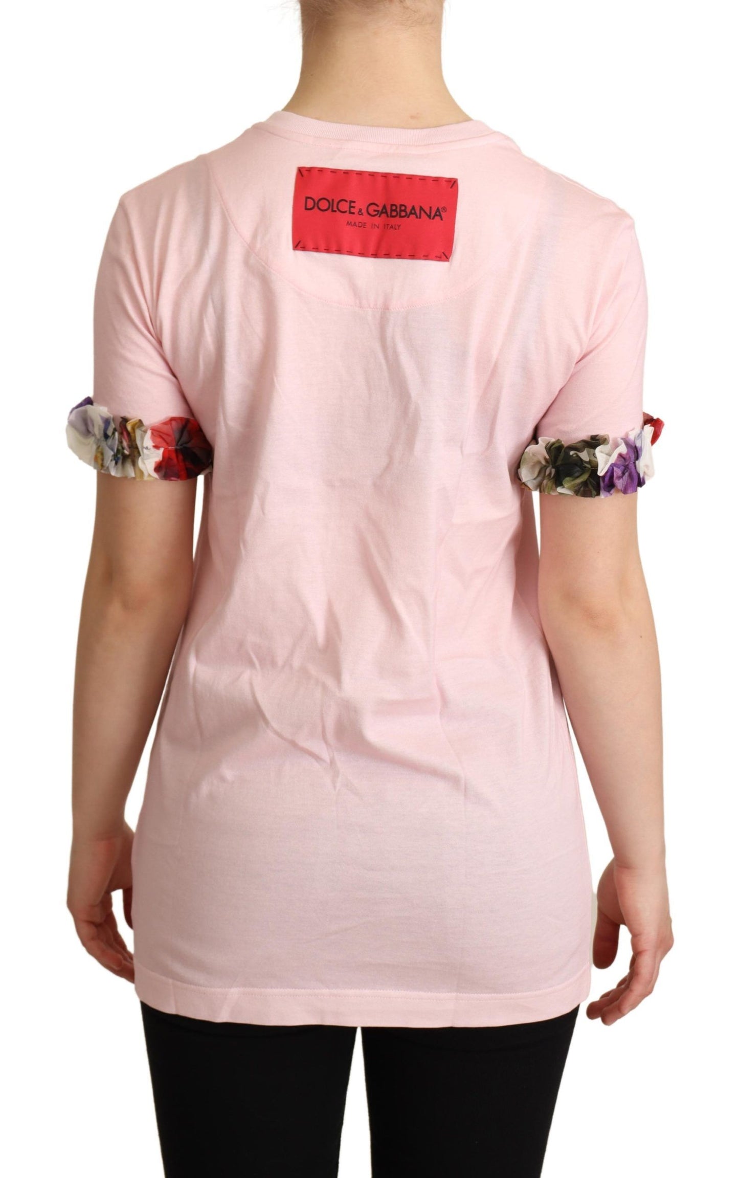 Dolce & Gabbana Pink Cotton Floral Roses Crewneck T-shirt