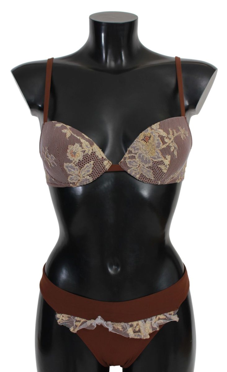 PINK MEMORIES Elegant Brown Lace Two-Piece Swimsuit