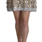 Dolce & Gabbana Silver Silk Crystal High Waist Mini Skirt