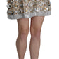 Dolce & Gabbana Silver Silk Crystal High Waist Mini Skirt