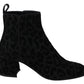 Dolce & Gabbana Black Leopard Short Boots Zipper Shoes