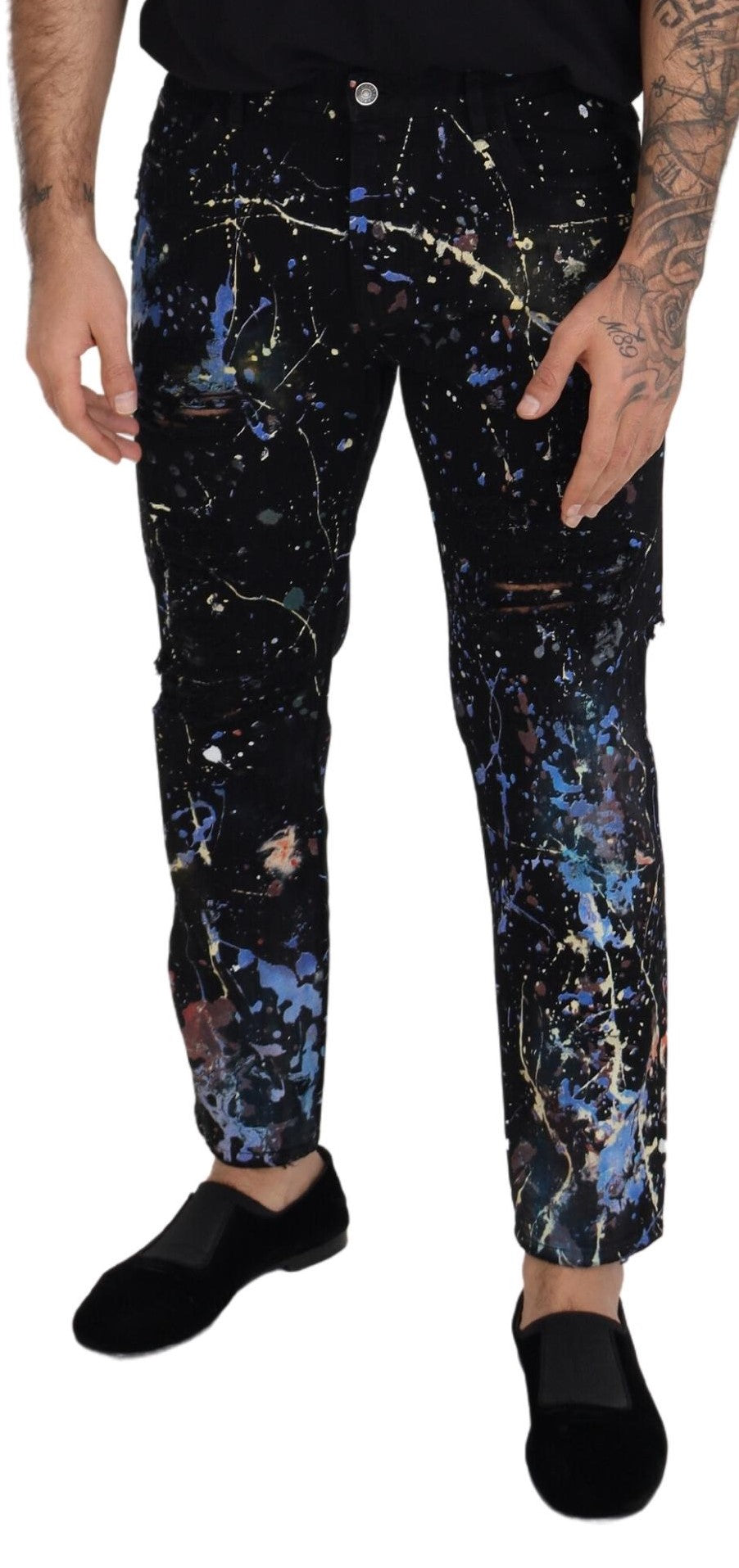 Dolce & Gabbana Exquisite Color Splash Print Denim Pants