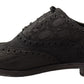 Dolce & Gabbana Black Leather Brogue Wing Tip Men Formal Shoes