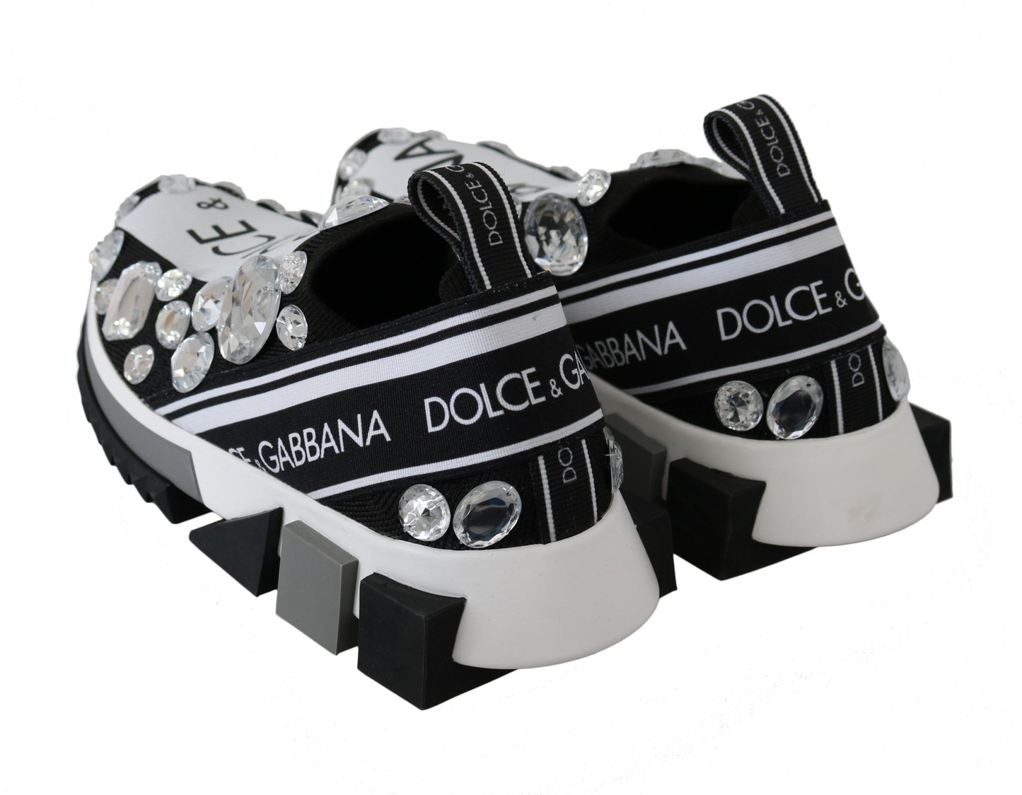 Dolce & Gabbana Black White Crystal Women's Sneakers Shoes