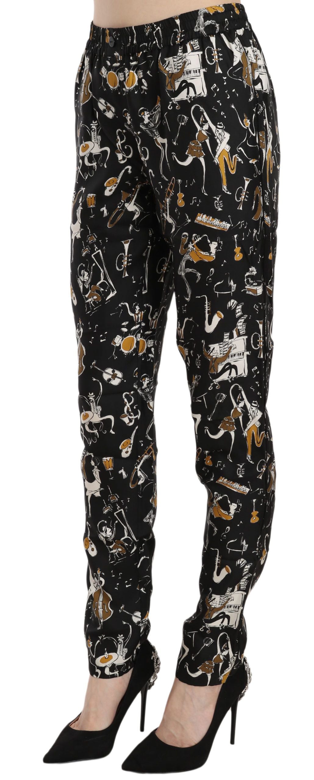 Dolce & Gabbana Black Jazz Club Print High Waist Tapered Pants