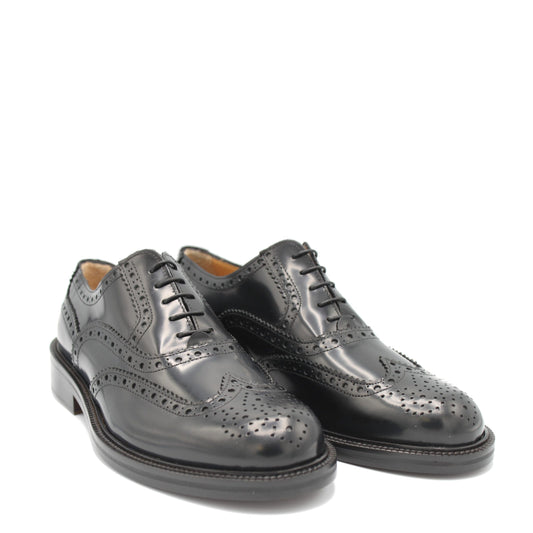 Saxone of Scotland Black Spazzolato Leather Mens Laced Full Brogue Shoes