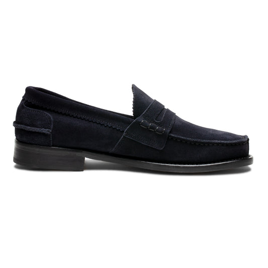 Saxone of Scotland Dark Blue Suede Leather Mens Loafers Shoes