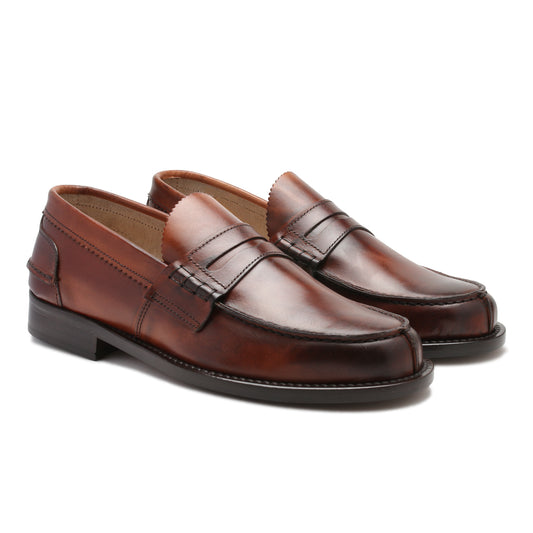 Saxone of Scotland Natural Calf Leather Mens Loafers Shoes