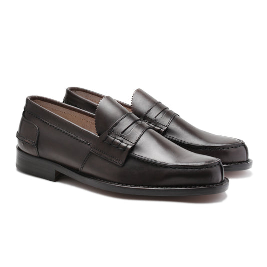 Saxone of Scotland Dark Brown Leather Mens Loafers Shoes
