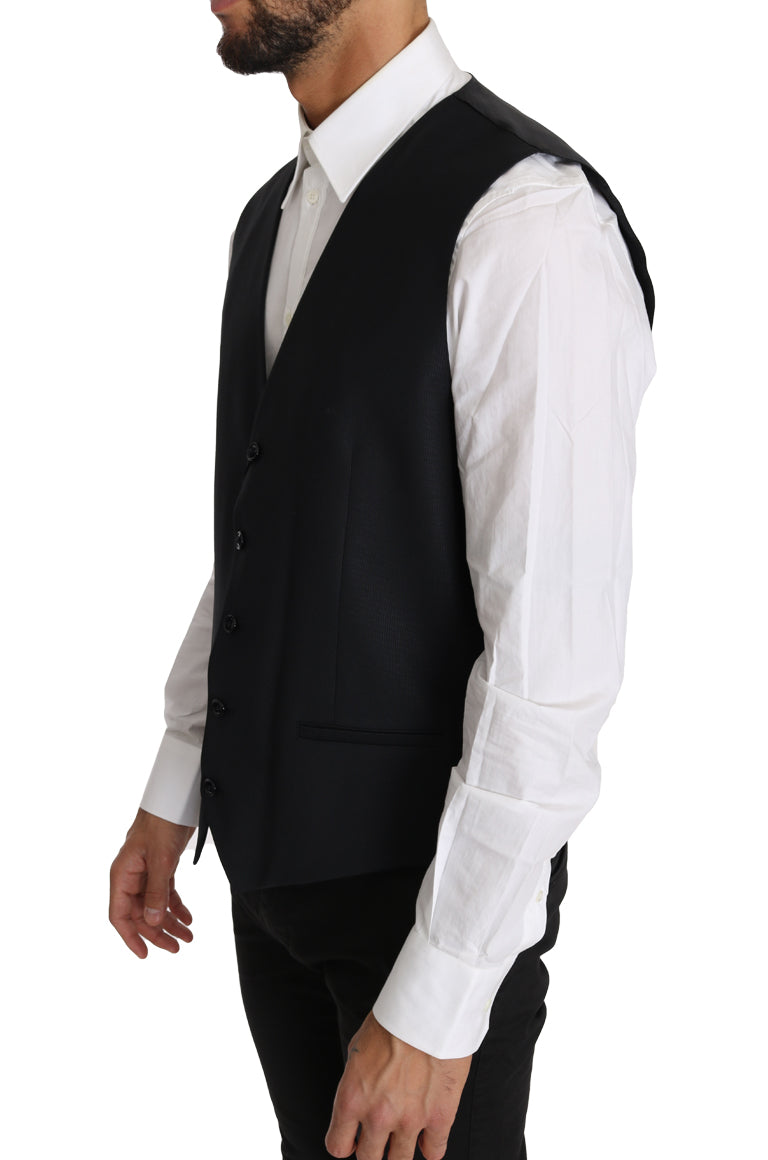 Dolce & Gabbana Elegant Gray Slim-Fit Wool-Silk Vest