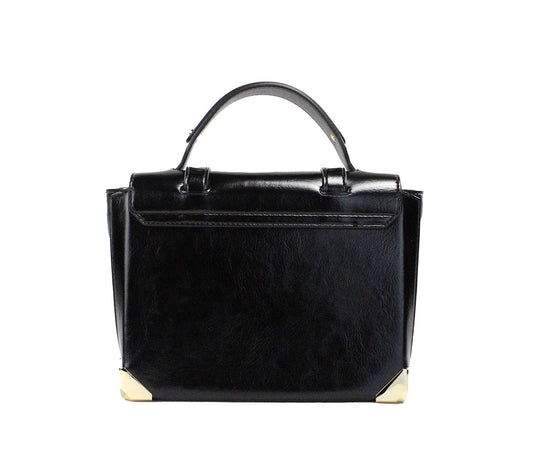 Michael Kors Manhattan Medium Slick Black Leather Top Handle School Satchel Bag