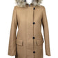 Sandro Women's Camel Kurt Wool Coat Fur Trim Hood