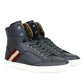Bally Dark Grey Calf Leather Hi Top Sneaker With Red Beige