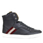 Bally Dark Grey Calf Leather Hi Top Sneaker With Red Beige