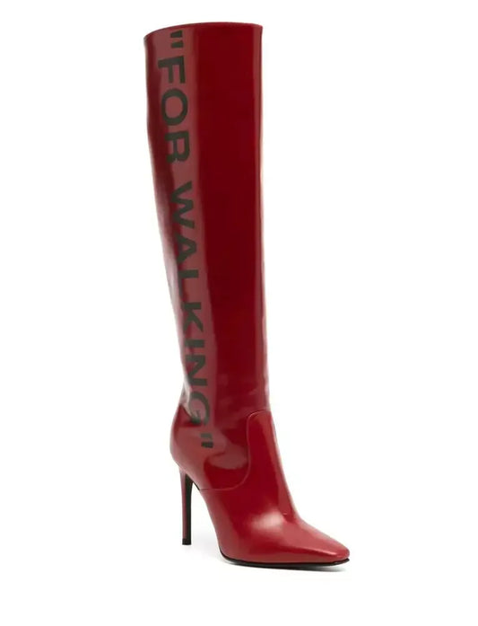Off-White Chic Scarlet Patent Leather Stiletto Boots