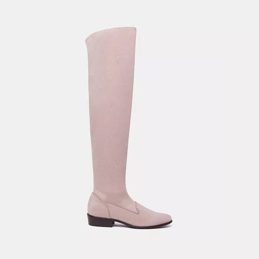 Charles Philip Elegant Beige Suede Leather Knee-High Boots
