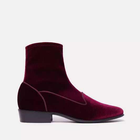 Charles Philip Velvet Ankle Boots in Burgundy Pink