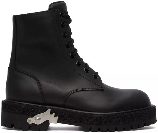 Off-White Sleek Black Leather Ankle Boots