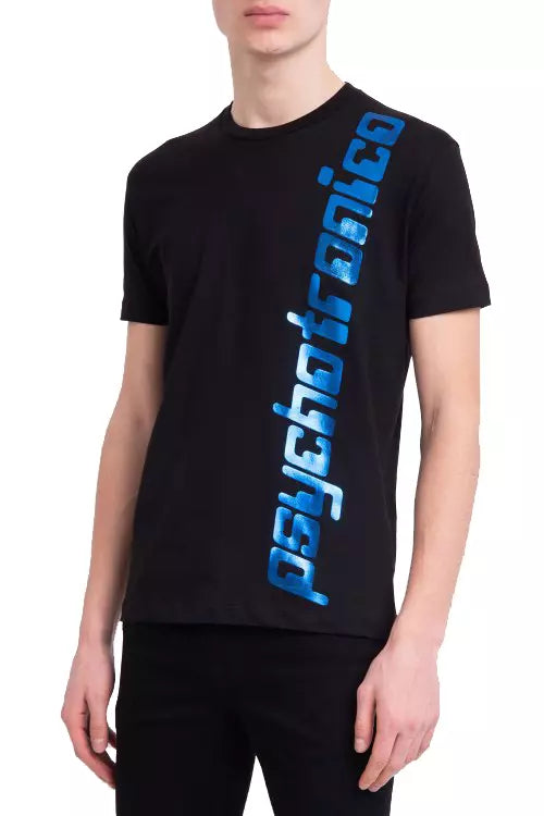 Dsquared² Sleek Black Cotton Tee with Bold Blue Accent