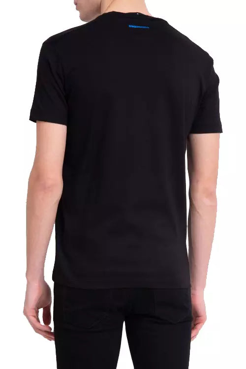 Dsquared² Sleek Black Cotton Tee with Bold Blue Accent