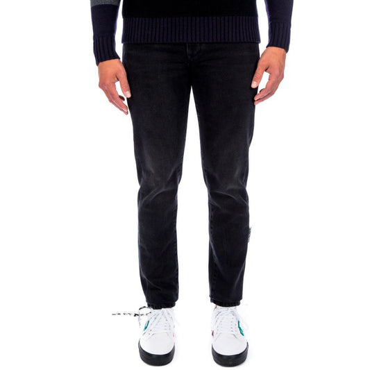 Off-White Slim Fit Black Cotton Jeans with Logo Print