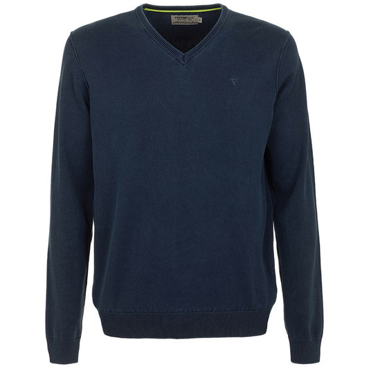 Fred Mello Chic V-Neck Cotton Sweater in Blue