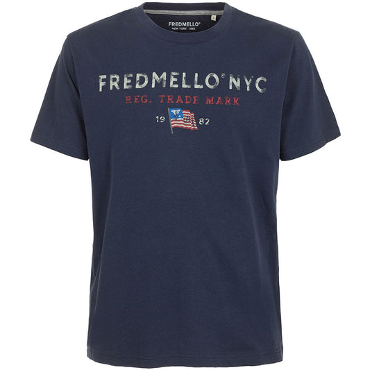 Fred Mello Blue Cotton Tee with Front Print