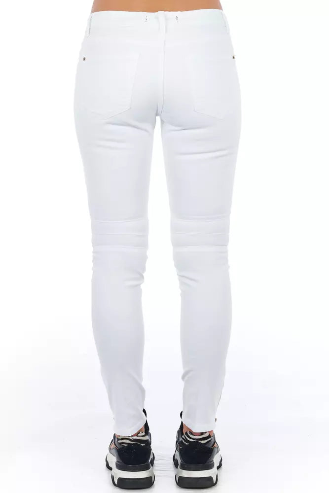 Frankie Morello Chic Biker-Inspired White Stretch Denim Jeans