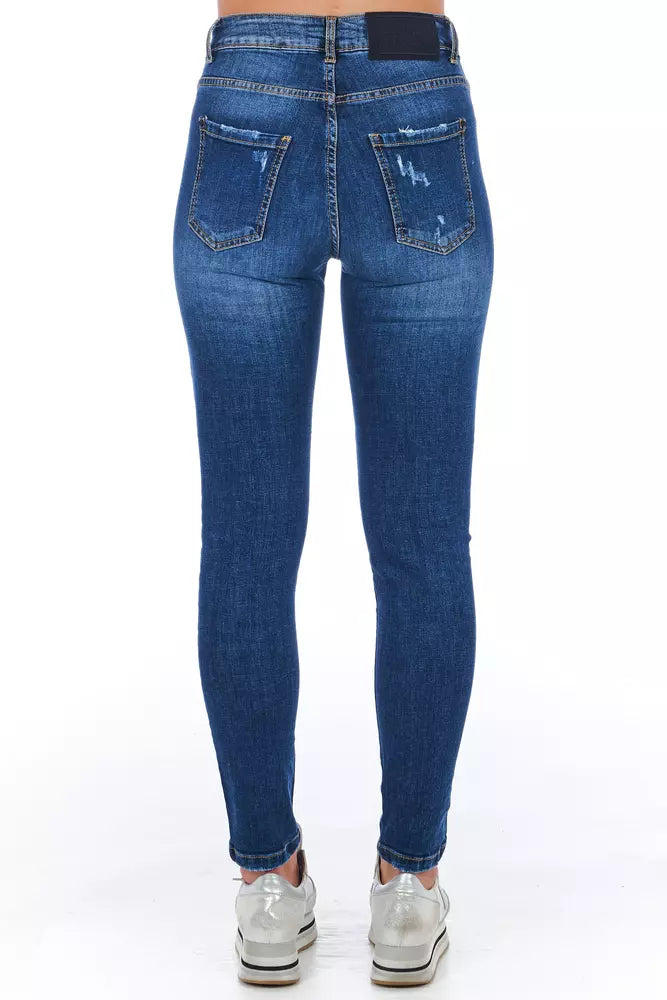 Frankie Morello Chic Worn Wash Denim Jeans for Sophisticated Style