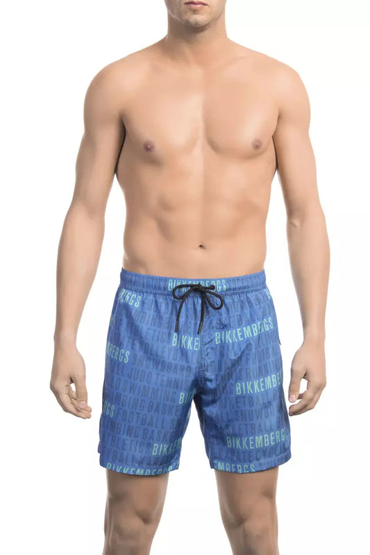 Bikkembergs Blue All-Over Print Swim Shorts