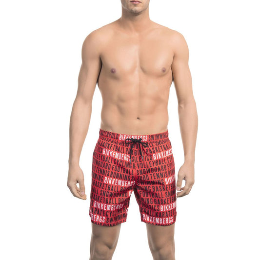 Bikkembergs Red All-Over Print Swim Shorts