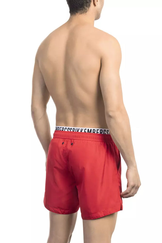 Bikkembergs Red Swim Shorts with Branded Waistband