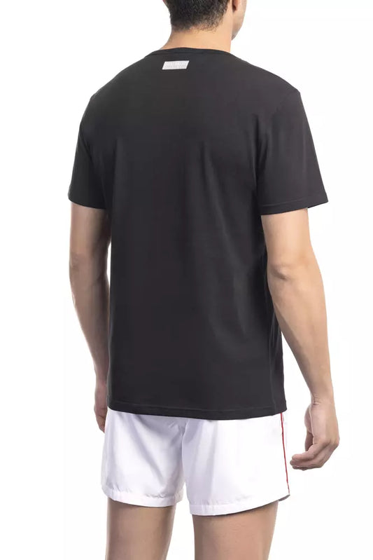 Bikkembergs Sleek Black Cotton Blend Printed T-Shirt