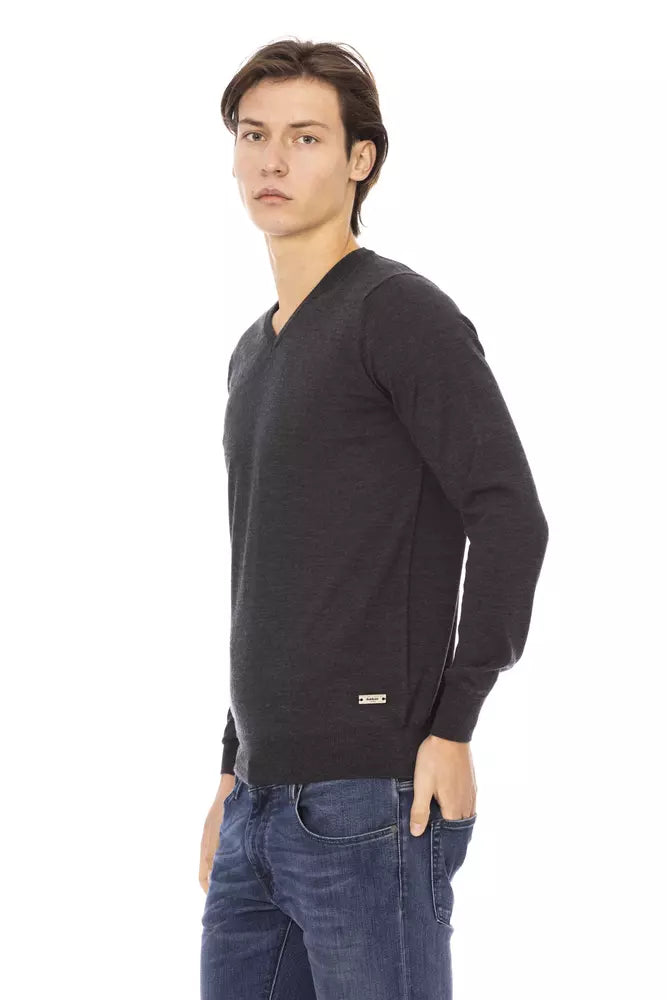 Baldinini Trend Elegant V-Neck Monogram Sweater - Timeless Gray
