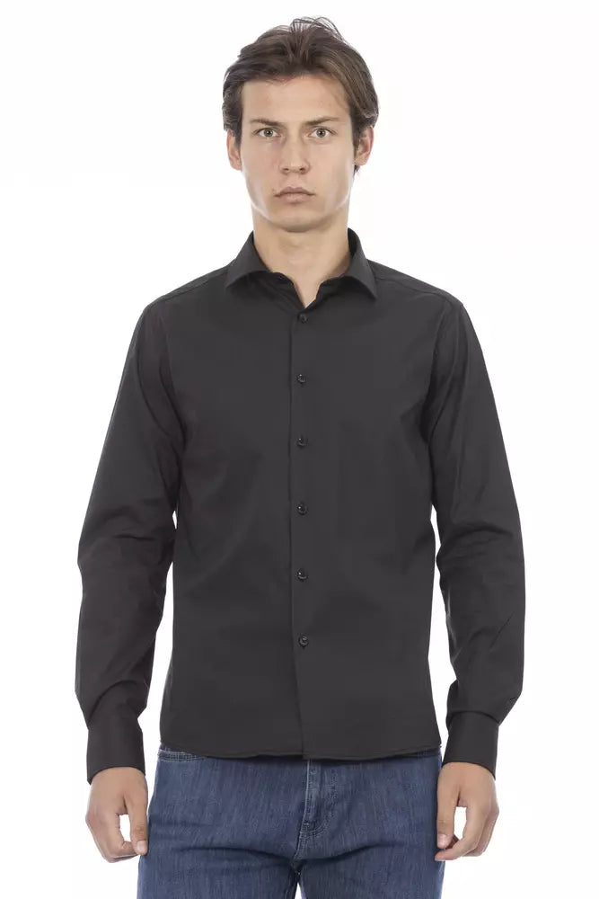Baldinini Trend Elite Gray Slim Fit Italian Collar Shirt