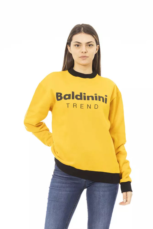 Baldinini Trend Chic Yellow Cotton Fleece Hoodie with Logo