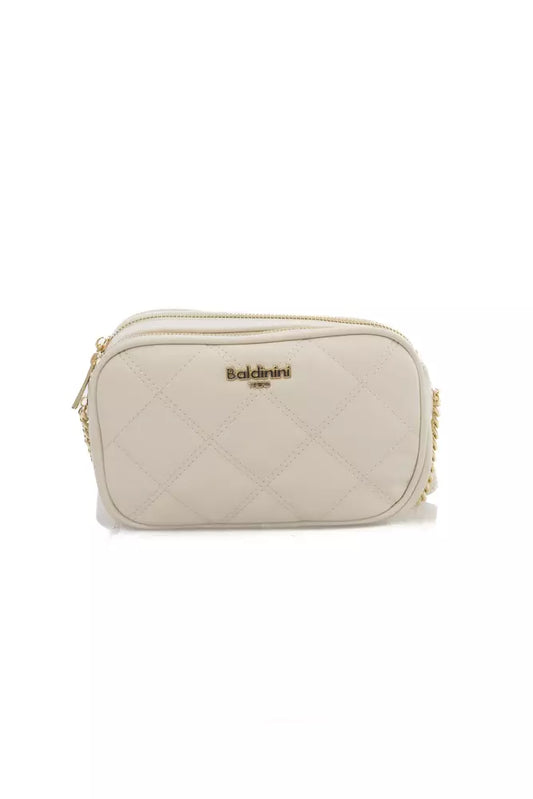 Baldinini Trend Beige Double Compartment Shoulder Bag with Golden Accents