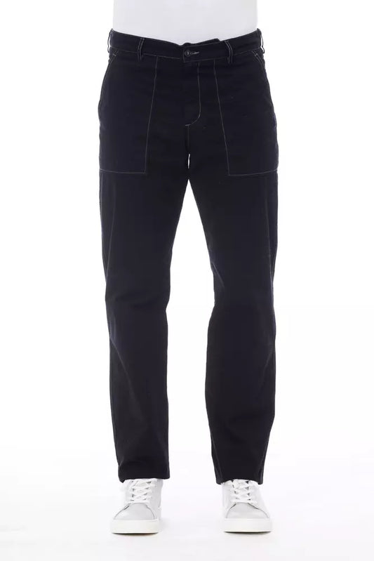 Alpha Studio Chic Blue Cotton Pants with Contrast Stitching