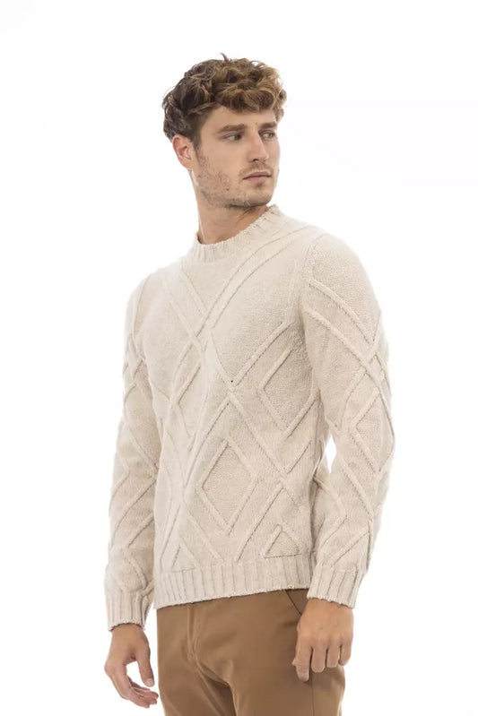Alpha Studio Sophisticated Crewneck Sweater in Beige Tone