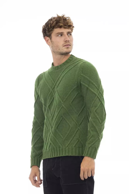 Alpha Studio Elegant Green Crewneck Alpaca Blend Sweater
