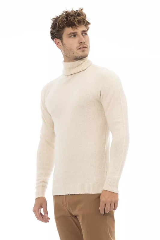 Alpha Studio Beige Turtleneck Sweater with Fine Rib Detail